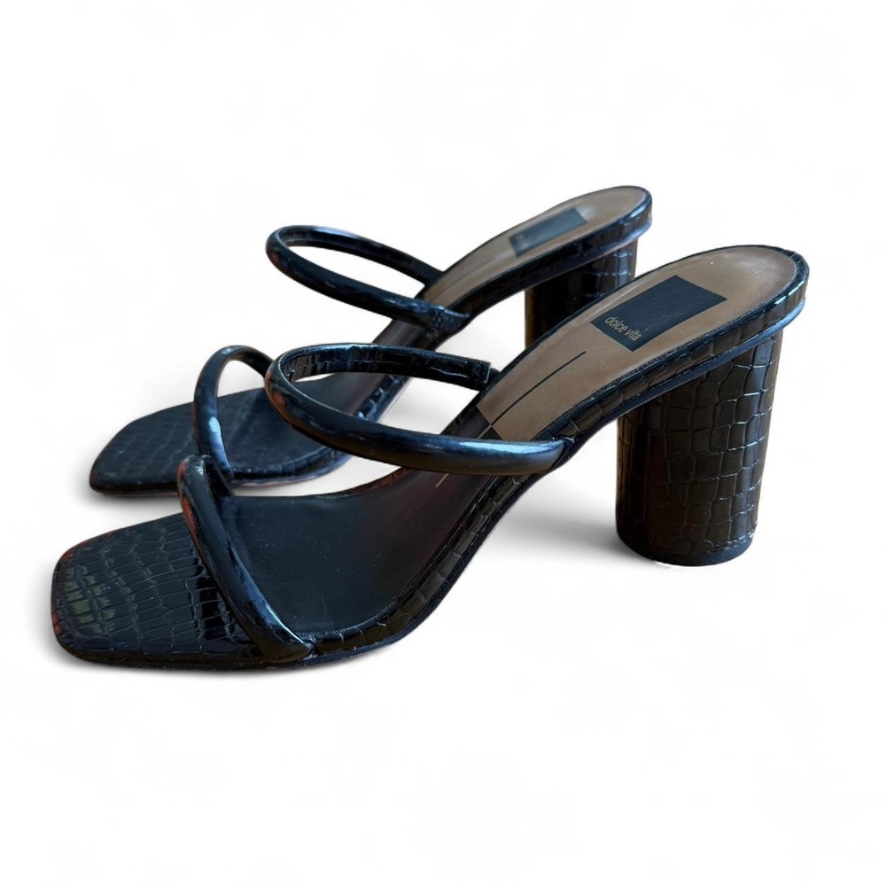 Dolce Vita Black Croc Print Strappy Block Heel Sandals Size 8